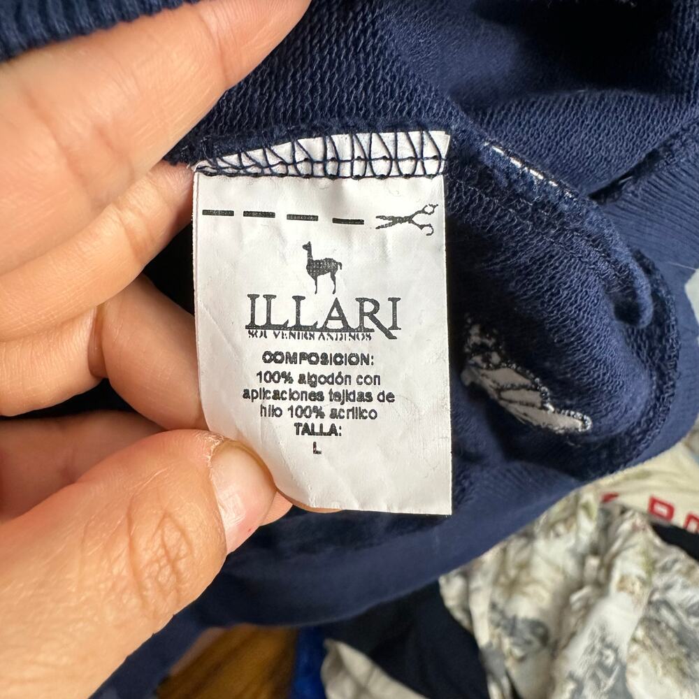 ILLARI SOUVENIRS Crew Neck Sweater POLERA RUMI LACRE Navy Blue Size Large‎ - Picture 4 of 14